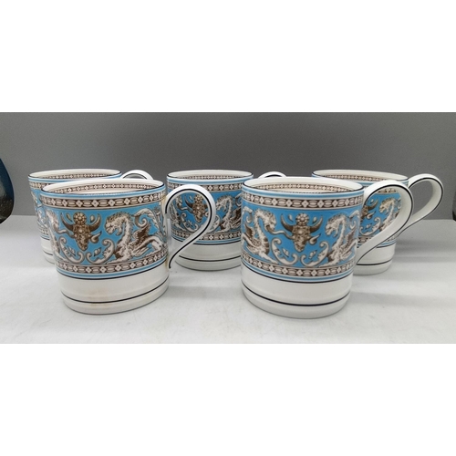 136 - Rare Wedgwood Mugs (5) in the 'Turquoise Florentine' Pattern. 9cm High.