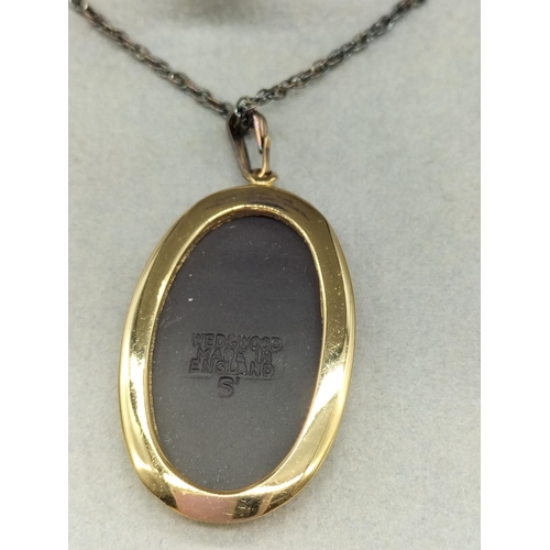 15 - Wedgwood Back/Gold Jasper Cameo Pendant and Chain.