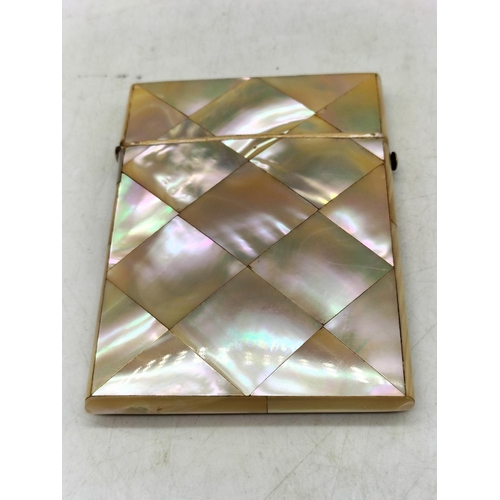 160B - Mother of Pearl Card Case with Cartouche. 10cm x 7.5cm.