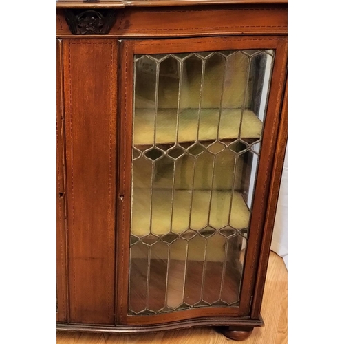 170A - Mahogany Inlaid Arts and Crafts Lead Glass Bow Fronted Display Cabinet. 106cm High, 108cm x 41cm. Th... 