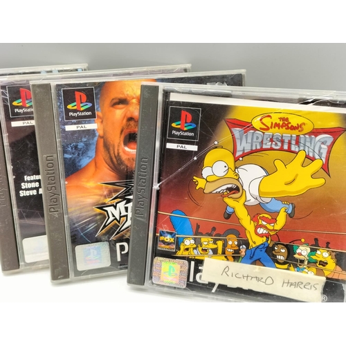 185B - Playstation Games (5) to include WCW Mayhem, Simpsons Wrestling, Smackdown2, etc.