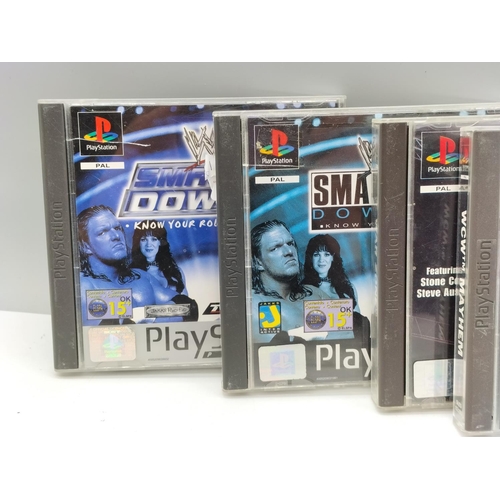 185B - Playstation Games (5) to include WCW Mayhem, Simpsons Wrestling, Smackdown2, etc.