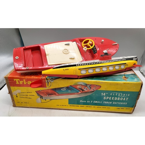 202 - Boxed Tri-Ang Speed Boat (Requires Attention) plus Tin Plate Schuco Submarine. Largest being 35cm x ... 