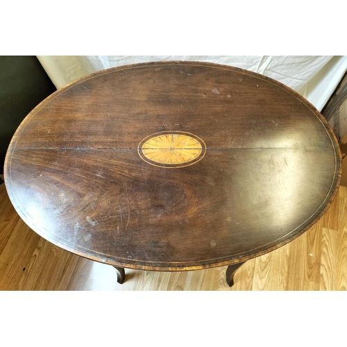 208 - Edwardian Oval Inlaid Mahogany Table. 70cm x 50cm x 70cm. This Lot is Collection Only.