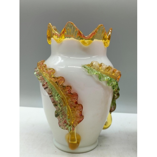 21 - Victorian Art Glass Vases (2). One with Floral Pontil Mark. Tallest being 25cm has Small Nick to Ris... 