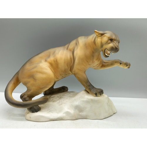 22 - Beswick Matt Figure of a Puma on Rock. Model 1702. 32cm x 21cm.