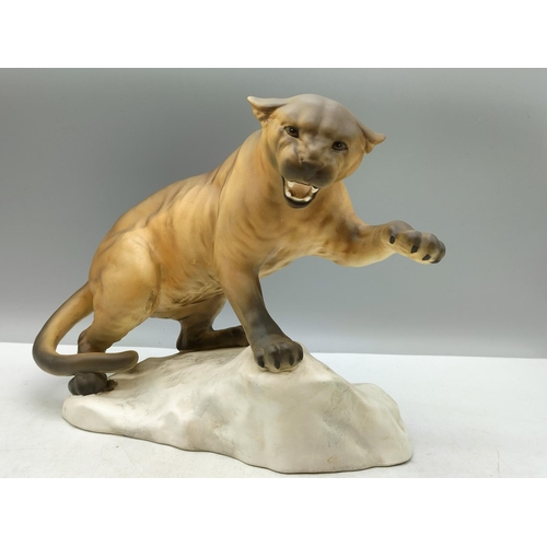 22 - Beswick Matt Figure of a Puma on Rock. Model 1702. 32cm x 21cm.