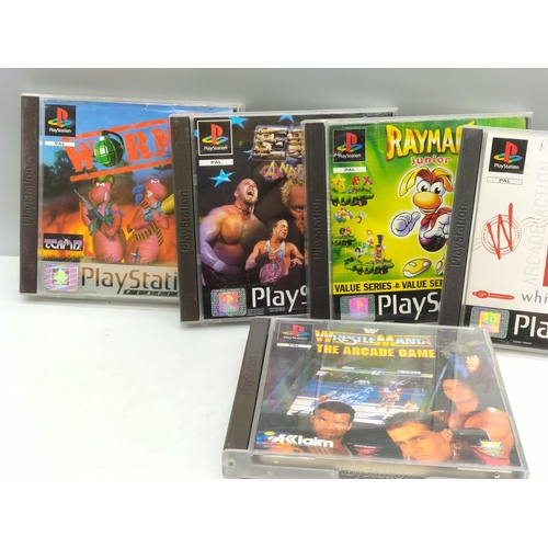 220 - Playstation Games, some Rare Titles (5) to include Worms, ECW Anarchy Rulz, Rayman, Street Fighter, ... 