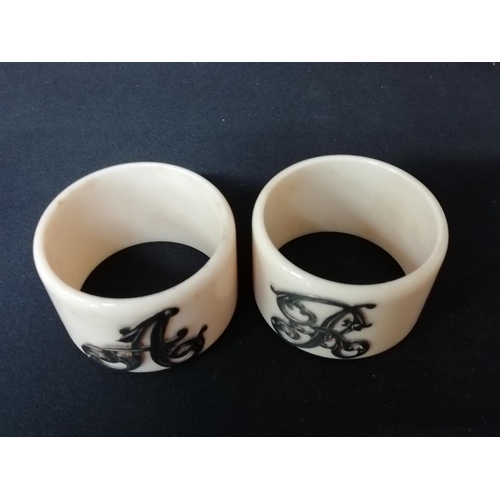 233 - Pair of Edwardian Celluloid Napkin Rings with Silver Monograms.