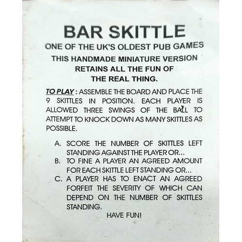 253 - Wooden Box Bar Skittles Game. 24cm x 18cm.