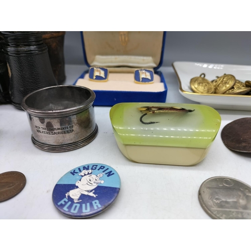 26 - Collection of Items to include Opera Glasses, Military Buttons, Cufflinks, etc.