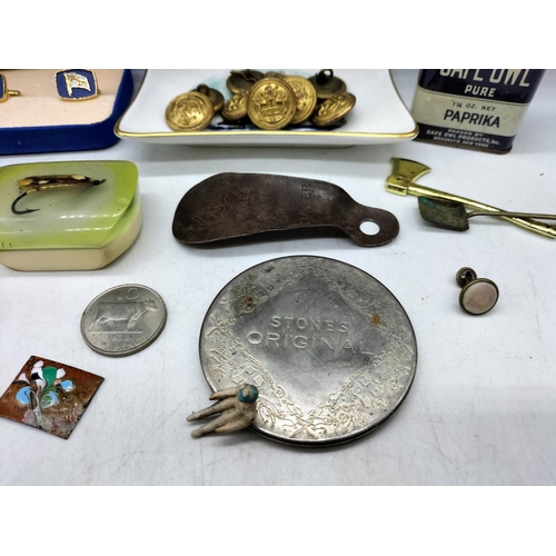 26 - Collection of Items to include Opera Glasses, Military Buttons, Cufflinks, etc.