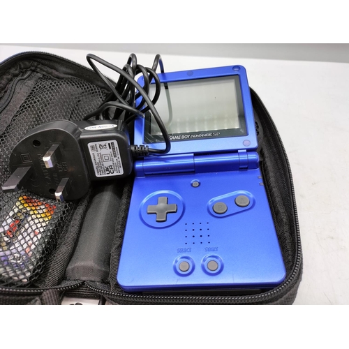 267 - Azurite Blue Gameboy Advance SP Gaming System with Case and Power Cable plus 2 Games.