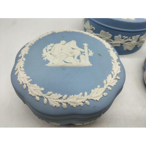 279 - Wedgwood Jasper Lidded Powder Pots (3) Largest being 10cm High, 13cm Diameter.