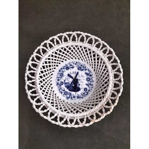 286 - Delft Blue Hand Painted, Holland Basket Weave Design Dishes (2). Largest being 6cm High, 19cm Diamet... 