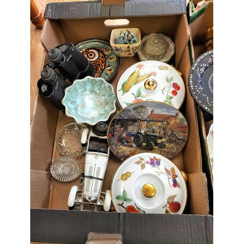 290 - 2 Boxes of Mixed Items to include Royal Worcester 'Evesham', Pottery, Treen, Binoculars, etc