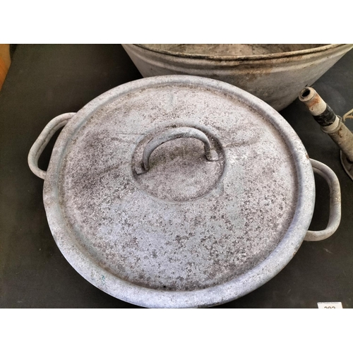 292 - Galvanised Items (3) - Watering Can, Tub and Lidded Pan.