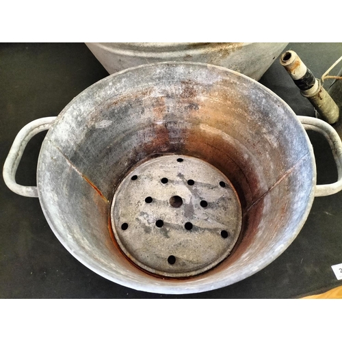 292 - Galvanised Items (3) - Watering Can, Tub and Lidded Pan.