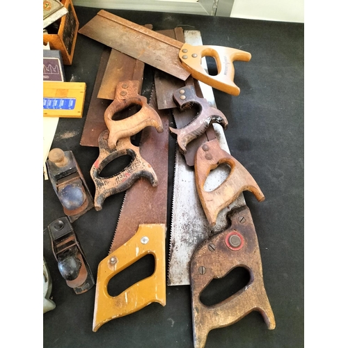 293 - Box of Mixed Tools including Saws, Planes, Spanner, etc.