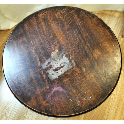 317 - Edwardian Oak Round Occasional Table. 61cm x 48cm. This Lot is Collection Only.