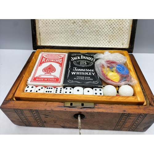 349 - Old Box Games Compendium (with Key) 26cm x 24cm x 9.5cm.