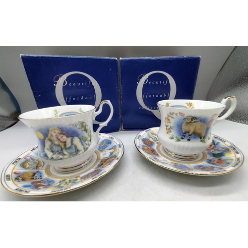 38 - Boxed Queens China Zodiac Cups and Saucers (2) - Gemini and Aries.