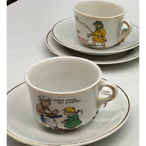 427 - 17 Piece Childs Part Nursery Rhyme Tea Set. Some Age Related Crazing and Some A/F.