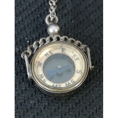 436 - Antique Hallmarked Silver Compass on 925 Silver Chain.