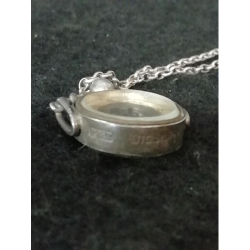 436 - Antique Hallmarked Silver Compass on 925 Silver Chain.