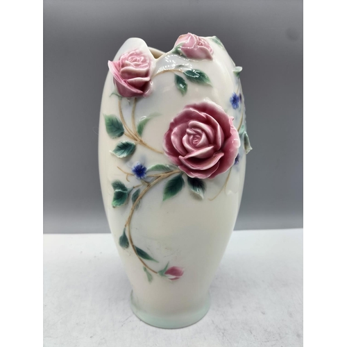 44 - Royal Doulton by Franz 23cm Vase in a 'Pink Rose' Design.