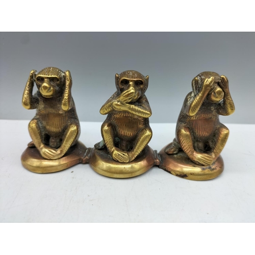 457 - Brass Wise Monkeys, Lizard and Brass Button Cleaner.