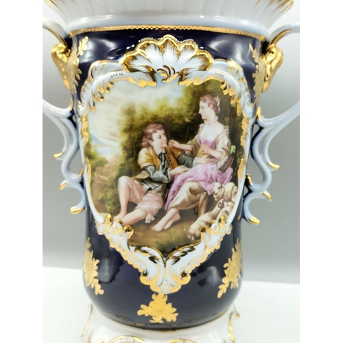 459 - Retier Porcelain Two Handled 32.5cm Vase with Gold Highlights.