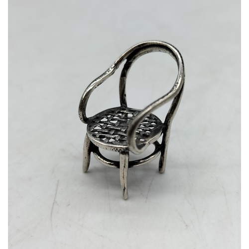 46 - 925 Silver Miniature Chair and Charles Horner Thimble.