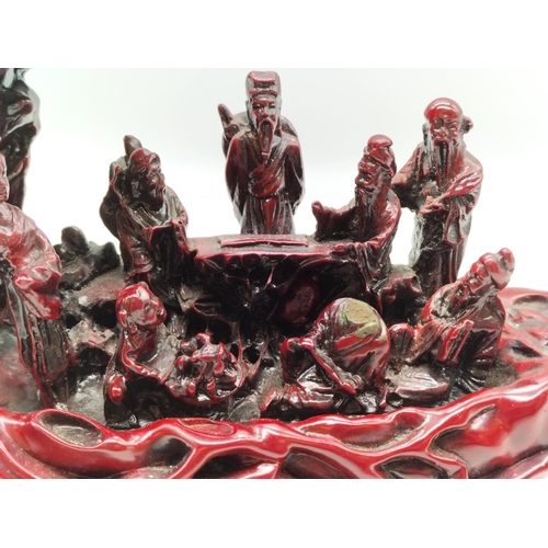 550 - Resin Chinese Dragon Boat with Eight Immortals. A/F One with Damaged Head. 22cm x 17cm.