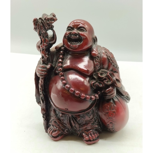 564 - Chinese Red Resin Buddha. 16cm High.