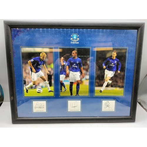 608 - Framed Print of Everton FC Players - James Beattie, James Vaughan and Duncan Ferguson. All signed in... 