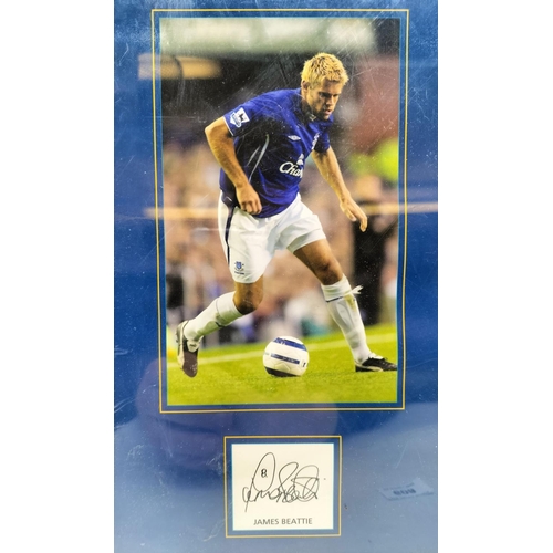 608 - Framed Print of Everton FC Players - James Beattie, James Vaughan and Duncan Ferguson. All signed in... 