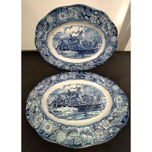 62 - Staffordshire Ironstone Liberty Blue Platter 'Washington Crossing the Delaware (2). 35cm x 29cm.