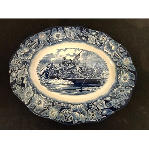 62 - Staffordshire Ironstone Liberty Blue Platter 'Washington Crossing the Delaware (2). 35cm x 29cm.