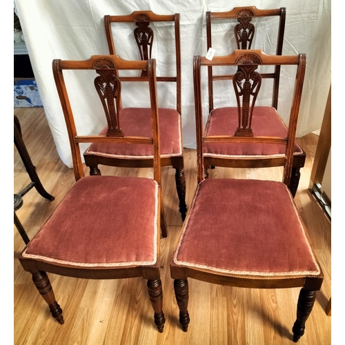 65A - Edwardian Wood and Fabric High Back Chairs (4). Overall Height 87cm, Seat Height 47cm, Width 46cm.