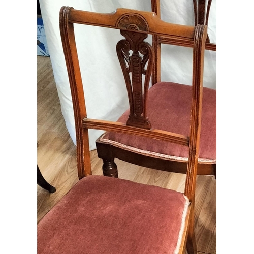 65A - Edwardian Wood and Fabric High Back Chairs (4). Overall Height 87cm, Seat Height 47cm, Width 46cm.