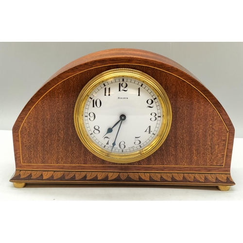 70 - Mahogany Inlaid 8 Day Mantle Clock. W/O. 24cm x 20cm.