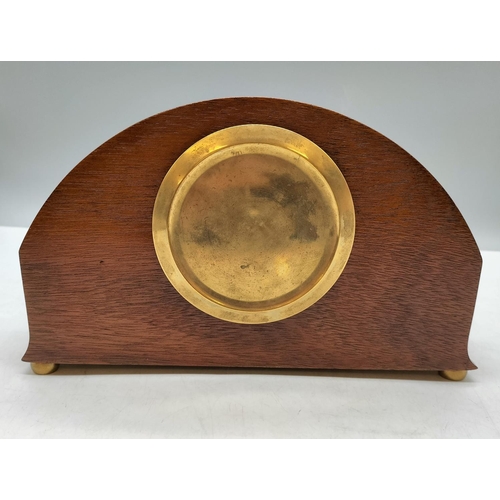 70 - Mahogany Inlaid 8 Day Mantle Clock. W/O. 24cm x 20cm.