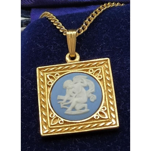 77 - Wedgwood Jasper Pendant in Gold Tone Mount and Chain.