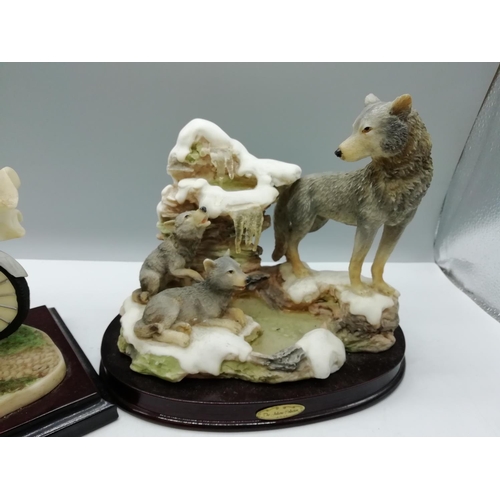 796 - Juliana Collection Figures (2) - Wolves by a Waterfall and Man and Woman on Bike. Tallest being 25cm... 