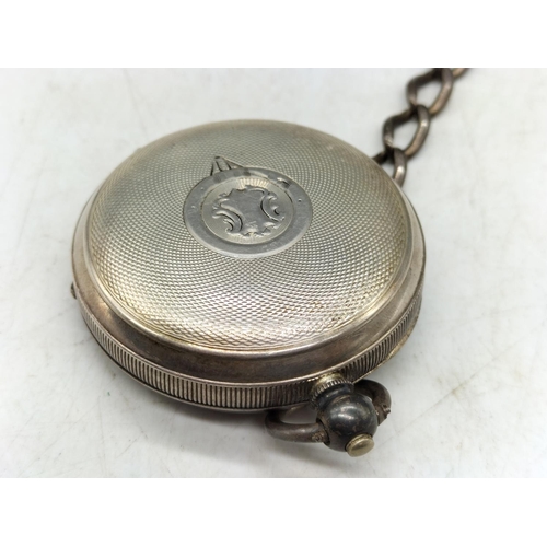 8 - Silver Cased Pocket Watch with Silver Pocket Watch Chain (no T Bar) requires Glass. Running but need... 