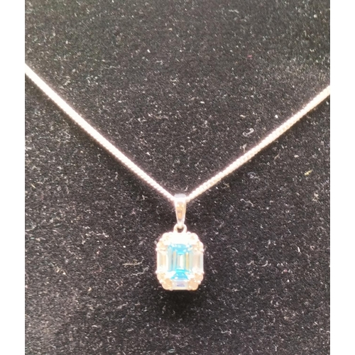 80 - Simply Silver 925 Aqua Marine and Cubic Zirconia Pendant and Chain.