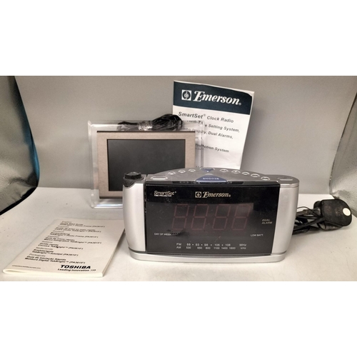 80A - Emerson Clock Radio with Instructions W/O plus Toshiba Photo Frame W/O.