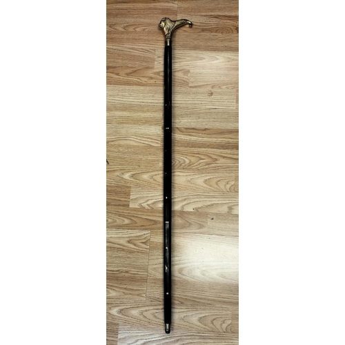 81 - Brass Lion Head Walking Stick. 95cm Long.