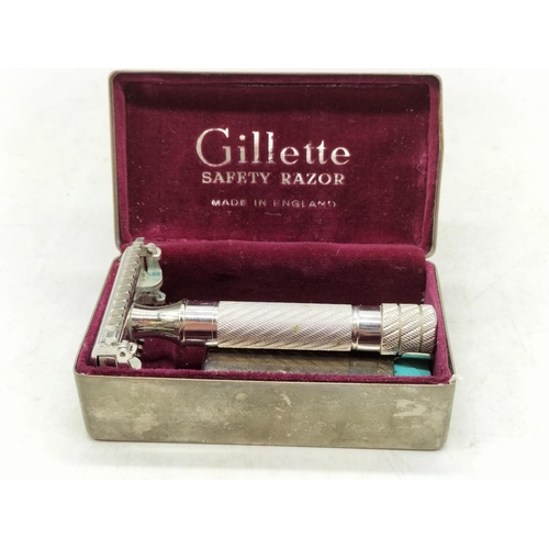 9 - Vintage Gillette Safety Razor with Blades in Case. Made in England. No 430.030.